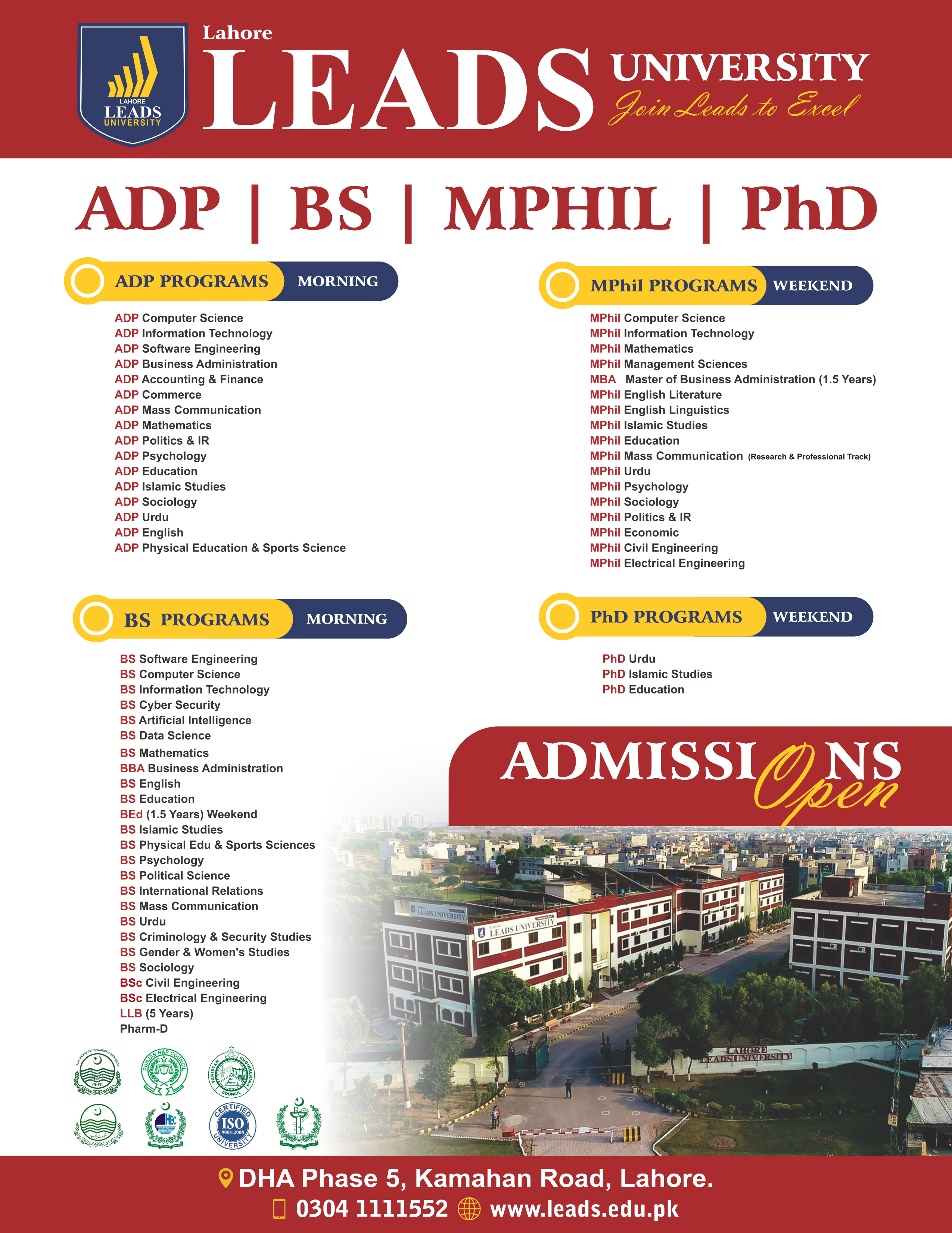 Leads University Admission open in Programs FALL 2024